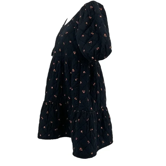 Madewell Quilted Puff-Sleeve Mini Dress in Black Amie Floral (small) - Picture 5 of 12
